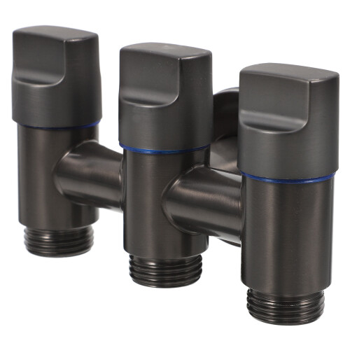 2Pièces Valve Arrêt Robinet 3 Sorties Inox Durable Gris 2
