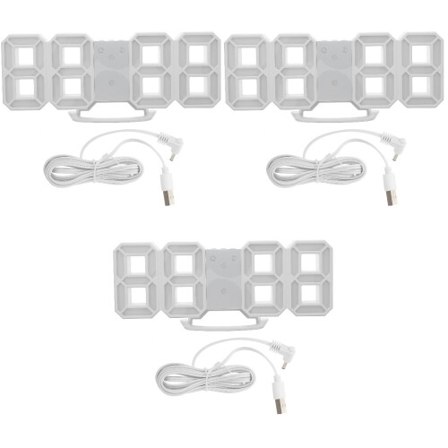3Sets Decorative LED Digital Wall Clock White 3D Mute Hanging 2