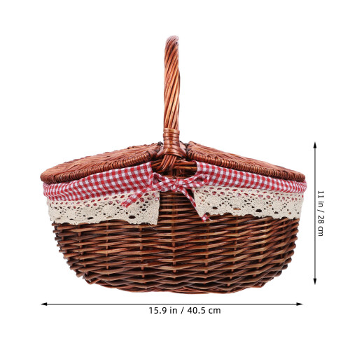 Red Wicker Basket Handheld Picnic Storage for Outdoor Use 1
