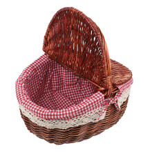 Red Wicker Basket Handheld Picnic Storage for Outdoor Use