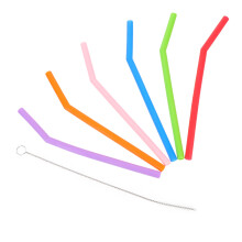 Set Of 2 Silicone Straw Child Reusable Straws With Cleaner Brush