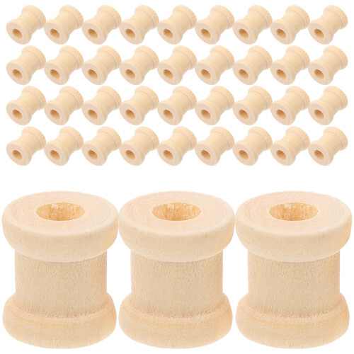 200Pcs Beige Wooden Spools for Sewing Durable Craft Thread Bobbins