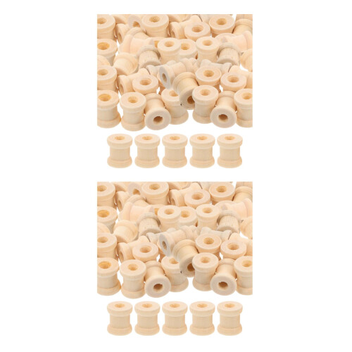 200Pcs Beige Wooden Spools for Sewing Durable Craft Thread Bobbins 2