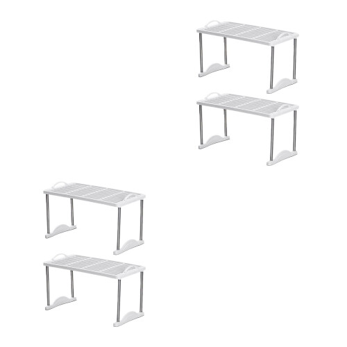 4Pcs White Kitchen and Bathroom Storage Rack Stackable Floor Organizer 2