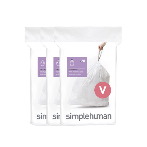 simplehuman CW0408 code V Custom Fit Bin Liner Bulk Pack, White Plastic (3 Pack of 20, Total 60 Liners) 1