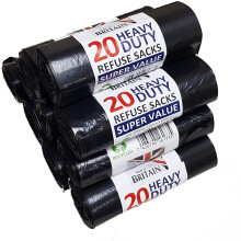 200 Heavy Duty Black Bin Liners Refuse Sacks Bin Bag Rolls - Made in Britain