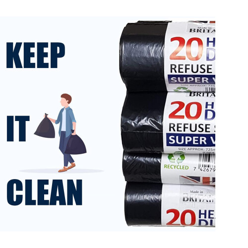 200 Heavy Duty Black Bin Liners Refuse Sacks Bin Bag Rolls - Made in Britain 2