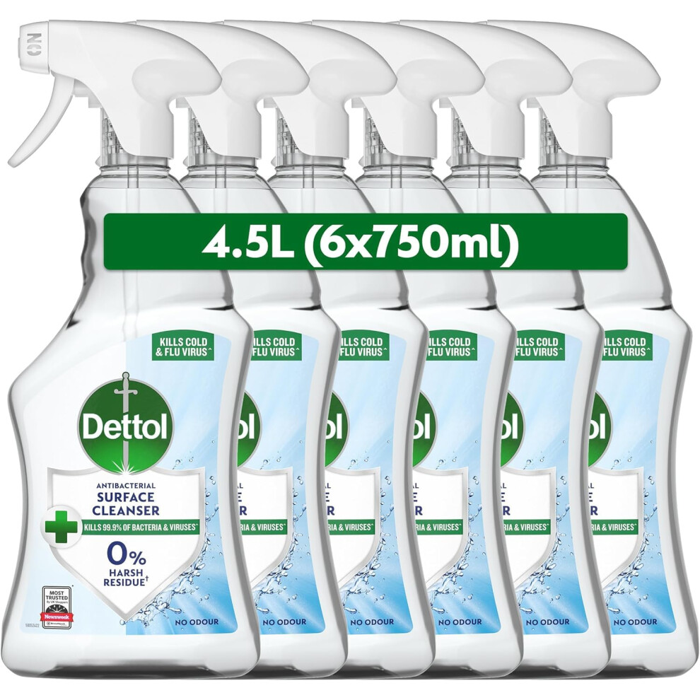 Photos - Other Household Chemicals Dettol Antibacterial Surface Cleanser Spray, Fragrance Free, 4.5L  (750ml x 6pck)