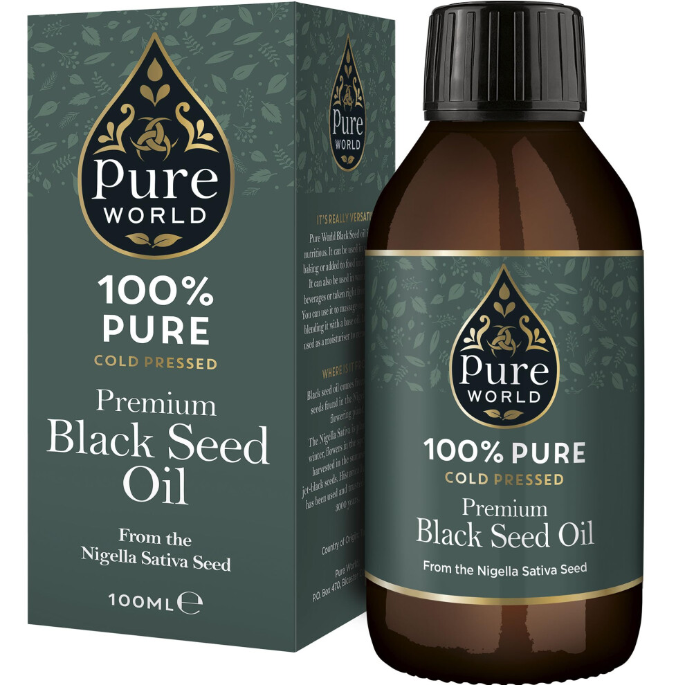 Pure World Black Seed Oil 100Ml High Strength Thymoquinone Cold & Freshly Pressed Nigella Sativa. Glass Bottle Kalonji