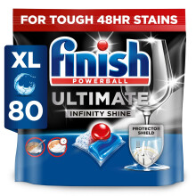 Finish Dishwasher Tablet, Ultimate Infinity Shine, 80 Tablets, Fresh Scent, Clean & Shine Detergent Tabs, Tough on Grease Stains