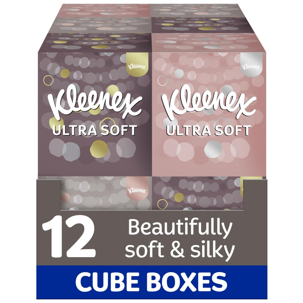 Kleenex Ultra Soft Facial Tissues - Multipack 12 Cube Tissue Boxes - Beautifully Soft And Silky Tissues