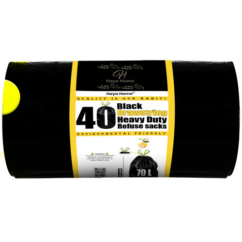 H Haya Home 70l litre 40 Drawstring Bin Bags Swing Bin Liners Plastic