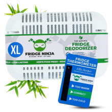 Fridge Ninja Fridge Deodoriser and Freshener - Unscented Natural Activated Charcoal, Lasts Up to 12 Months, Odour Eliminator, Smell Remover & Scent A