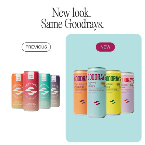 GOODRAYS CBD Drinks Sparkling Low Calorie Soft Drink Vegan 4 Flavour M