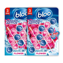 Bloo Power Active Toilet Rim Block Fresh Flowers, with Anti-Limescale, Cleaning Foam, Dirt Protection and Extra Freshness - Pack of 6 Rimblocks
