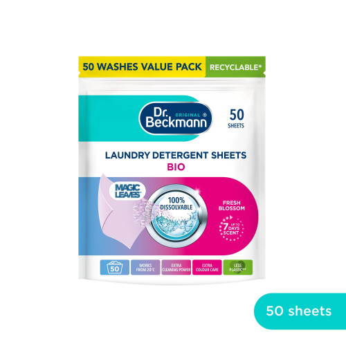 Dr. Beckmann Laundry Detergent Sheets BIO Fresh Blossom Pre-dosed 50 sheets 2