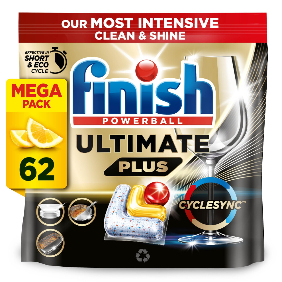 Finish Dishwasher Tablet, Ultimate Plus, 62 Detergent Tablets, Lemon Sparkle, To