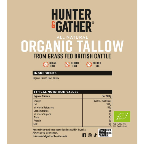 Hunter  Gather Organic Beef Tallow from Grass Fed British Cows 450g  Gluten 1