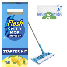 Flash Speedmop Wet Mop Floor Cleaner Starter Kit For Cleaning Floors With Scrubbing Action, Includes 1 Handle & 6 Wet Refills