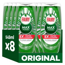 Fairy Max Power Washing Up Liquid Original 8 x 545ml, Easy &