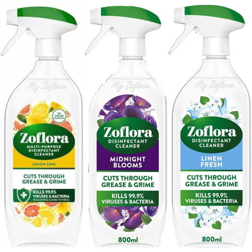 Zoflora Zoflora Mixed Multipurpose Disinfectant Trigger Spray 3 x 800ml  Lemon Zing