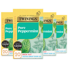 Twinings Pure Peppermint Flavoured Tea Bags - 80 Biodegradable Bags (Multipack of 4 x 20)) | Caffeine and Sugar Free Herbal Tea for Digestion and Ref