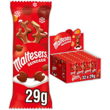 Maltesers Chocolate Reindeers Bulk Box, Milk Chocolate gift, Honeycomb & Malt filling, 32 x 29g, Ideal for Christmas Stocking Fillers, Gift, or Snack