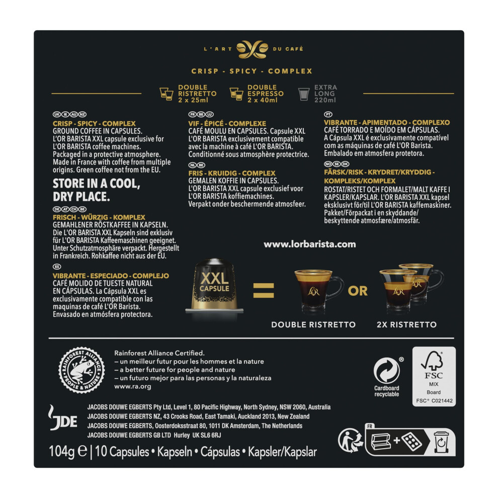 L'or L’or Barista Double Ristretto Xxl Aluminium Medium Roast Coffee Capsul