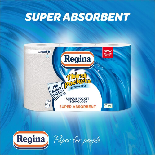 Regina Regina Thirst Pockets Kitchen Roll  12 Rolls 1200 Super Absorbent Shee 2