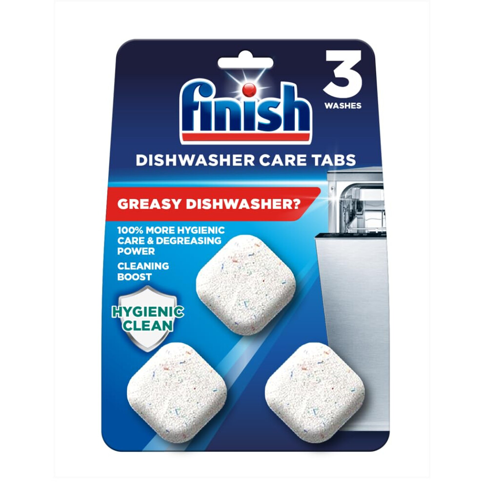 Finish , Dishwasher Cleaner, In-Wash Tablets, 3 Tabs, Cleans Hidden Parts, 100 Percent More Grease Removal Actives Than Detergent Alone