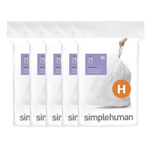 simplehuman Code H 100 Liners, 50% Recycled Custom Fit Bin Bags in