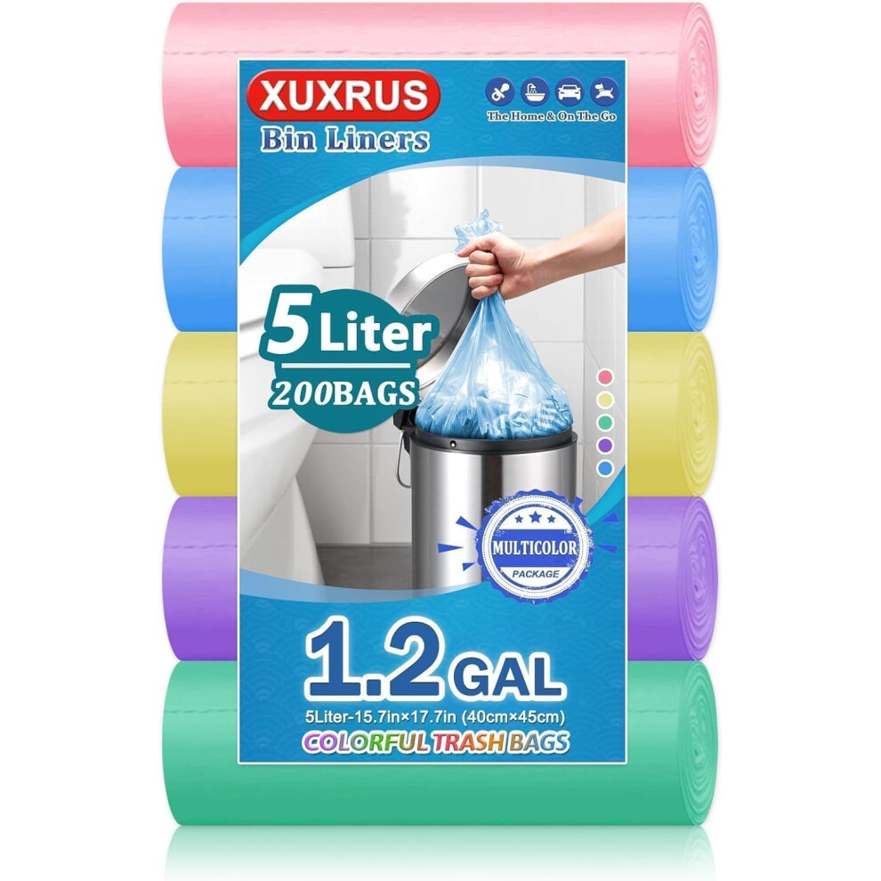 Photos - Cosmetic Bag 5l Bin Liners 200 Bags Small Pedal Bin Bags XUXRUS Thicken Leakproof Plastic Bags for Bathroom Office,Kitchen Desk Fit UK 5