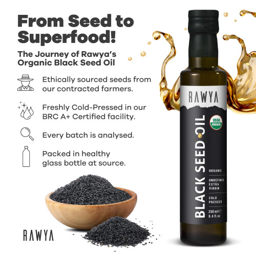 RAWYA Organic Cold-Pressed Black Seed Oil 250ml, Turkish Black Cumin 2