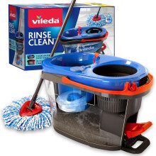 Vileda RinseClean Spin Mop System | Dual‑Chamber Bucket Separates Clean & Dirty Water | Foot‑Pedal Wringing | Flexible Microfibre Mop Head