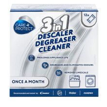 Care+Protect 3 in 1 Washing Machine - Dishwasher Cleaner - Limescale Remover - Degreaser - Hygienic Cleaner - Universal - 12 Sachets for 12 Months Su