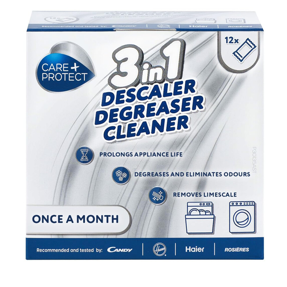 Care + Protect Care+Protect 3 In 1 Washing Machine - Dishwasher Cleaner - Limescale Remover - Degreaser - Hygienic Cleaner - Universal - 12 Sachets For 12 Months Su