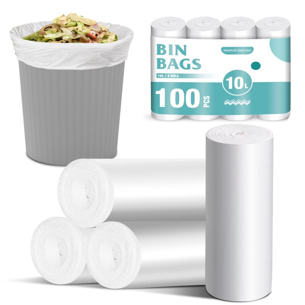 Pansun Selected White 100 Counts Small Bin Bags, 10L Pedal Trash Can Bin Liners For Bathroom,Kitchen,Unscented Garbage Bags