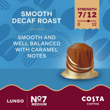 Costa Smooth Decaf Roast Aluminium Coffee Pods Pack of 10 Total 100 Co