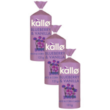 Kallo Blueberry & Vanilla Corn & Rice Cakes, Wholegrain Low Fat Healthy Snacks for Adults & Children, Vegan Friendly, Gluten Free, No Artificial Flav