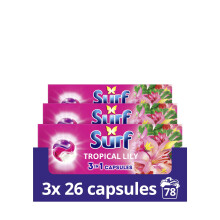Surf 3 in 1 Tropical Lily Laundry Washing Detergent Capsules 78 washes (3x 26) joy-infused fragrance with natural essential oils lasting up to 12