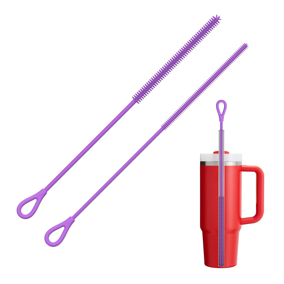 Bgbxyx Purple Silicone Straw Cleaner Brush, 2Pcs Reusable Straw Brush For Straws, Non-Slip Handle Soft And Bendable, 6Mm+9Mm,