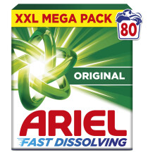 Ariel Fast Dissolving Washing Powder Laundry Detergent 4.4kg, 80 Washes, Original, Fast Dissolving Even In Cold, With Anti-Residue Technology
