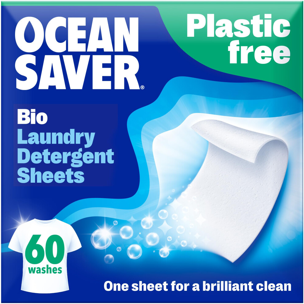 Oceansaver Eco Laundry Detergent Sheets | Bio | Eco-Friendly, Biodegradable & Freshly Scented | Zero-Waste & Removes Tough Stains | Vegan, Plastic &