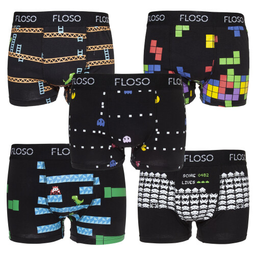 FLOSO Mens Retro Games Boxer Shorts (5 Pairs)