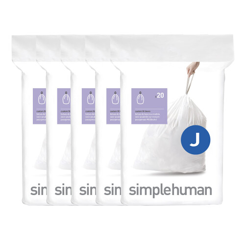 simplehuman Code J 100 Liners, 50% Recycled Custom Fit Bin Bags in
