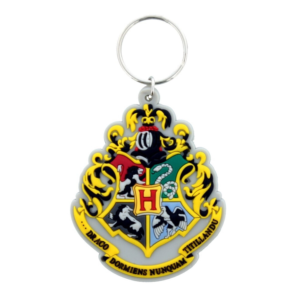 New Harry Potter Unisex Hogwarts Crest Rubber Keyring Multicoloured