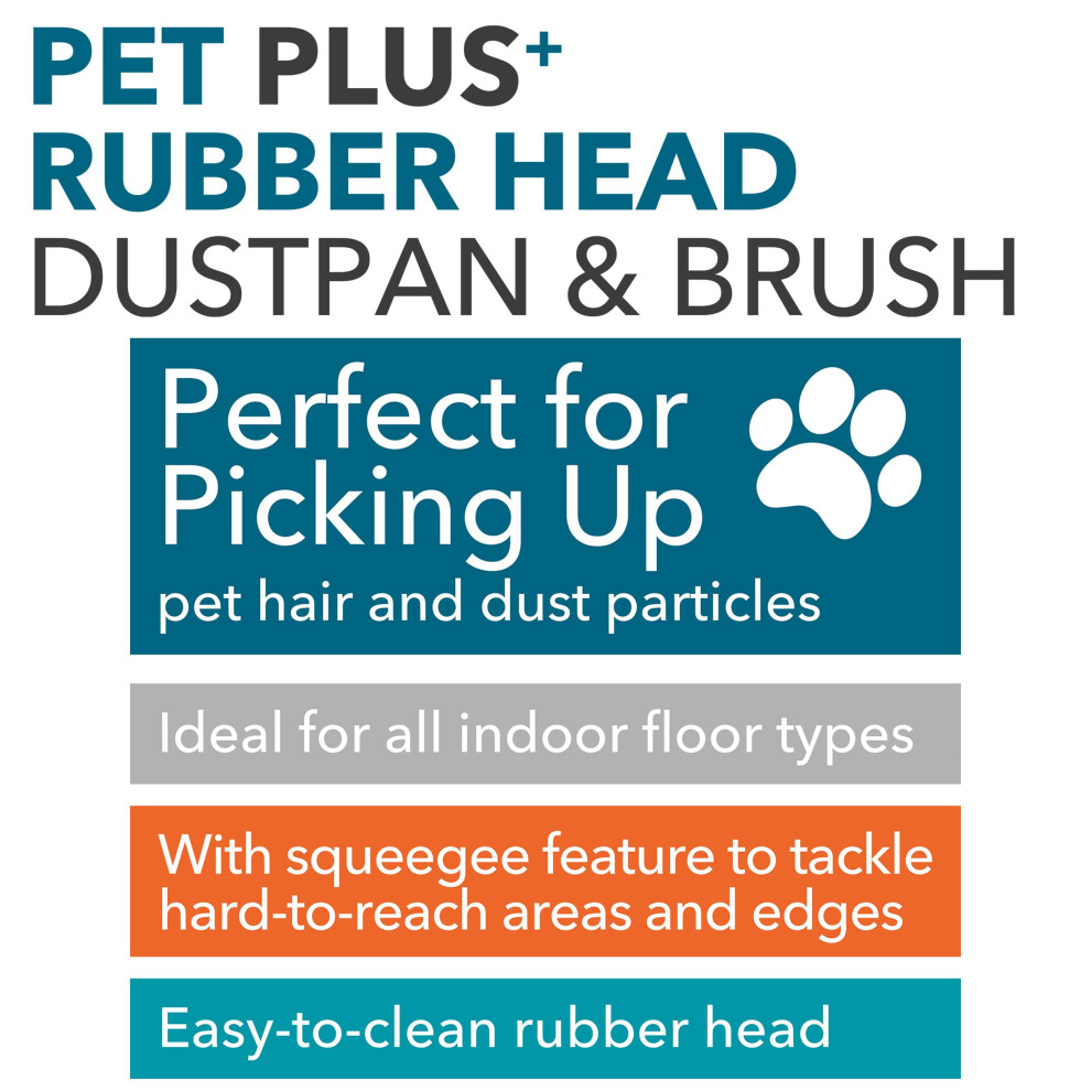 Beldray Pet Plus+ Rubber Dustpan And Brush Set - Non-Scratch Broom Bristles, Built In Squeegee Edge For Pet Hair & Spills, Suitable For Hard Floors,