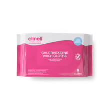 Clinell Chlorhexidine Wash Cloths - Pack of 8 Cloths - Body Wipes, Rinse Free So