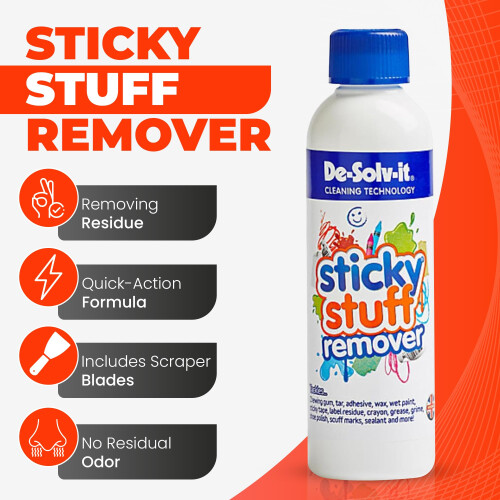 Sticky Stuff Remover 250ml and Scraper Tool Bundle with 10 Plastic blades work as an Adhesive Remover, Glue Remover 1