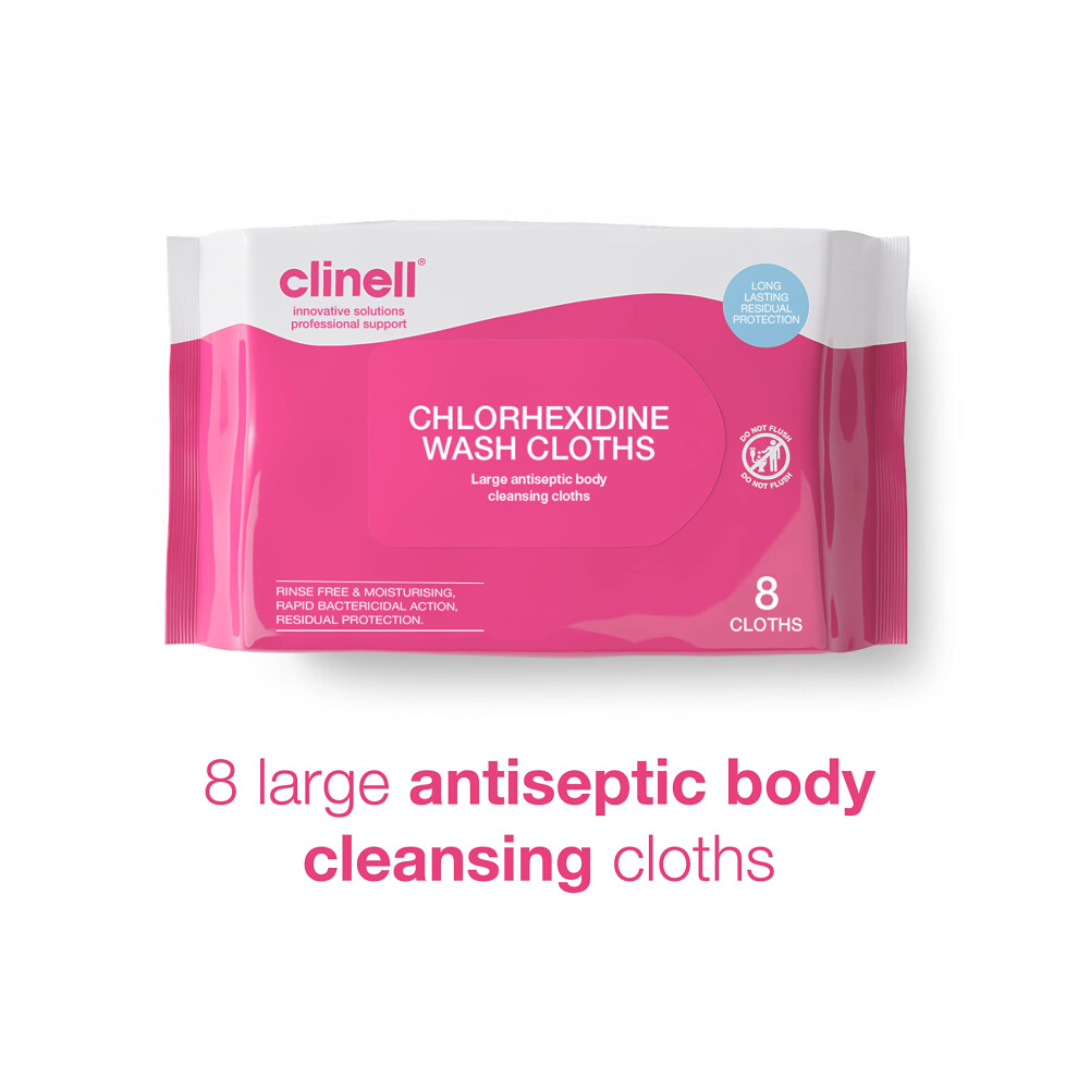 Clinell Chlorhexidine Wash Cloths Pack Of 8 Cloths Body Wipes Rinse